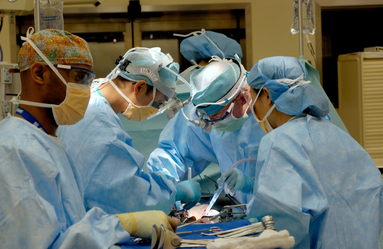 Cardiac surgical team performing an operation